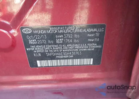 2013 Hyundai Elantra Gls from USA, damaged, VIN 5NPDH4AE9DH438763
